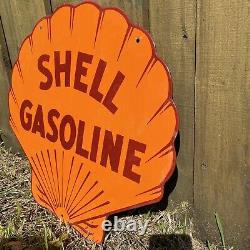Vintage Shell Essence Porcelaine Métal Signe USA Oil Gas Station Large