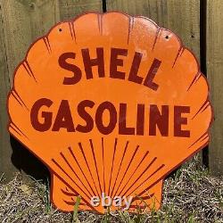 Vintage Shell Essence Porcelaine Métal Signe USA Oil Gas Station Large