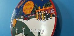 Vintage Shell Essence Service De Gaz De Porcelaine Pebble Beach Station Pump Auto Signe