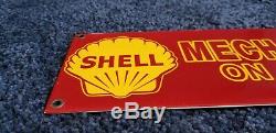 Vintage Shell Essence Service En Porcelaine Station Pompe Plaque De Signalisation Mécanique