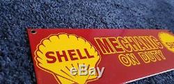 Vintage Shell Essence Service En Porcelaine Station Pompe Plaque De Signalisation Mécanique