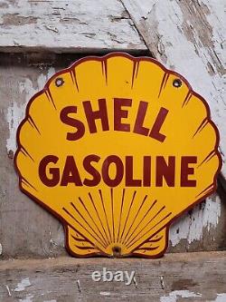 Vintage Shell Porcelaine Enseigne Automobile Lube Station D'essence Auto Pompe De Service