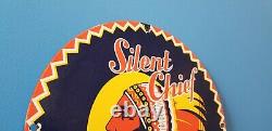 Vintage Silent Chief Gasoline Porcelain Gas Service Station American Pump Sign