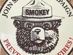 Vintage Smokey Ours Porcelaine Signe Essence Gaz Huile Station Service Plate Pompe