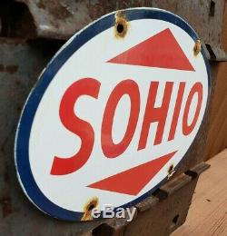 Vintage Sohio Essence Porcelaine Station Service Huile Moteur De La Pompe Plaque Signe