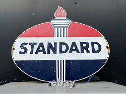 Vintage Standard Porcelaine Torche Station De Service Gaz USA Pétrole 19 Signe