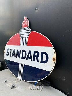 Vintage Standard Porcelaine Torche Station De Service Gaz USA Pétrole 19 Signe