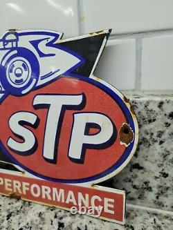 Vintage Stp Porcelaine Sign Race Voiture Station Essence Motor Oil Service Carburant Américain