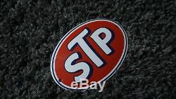 Vintage Stp Porcelaine Signe Gaz Huile Station Service Essence Pompe Rare Plaque Repousser