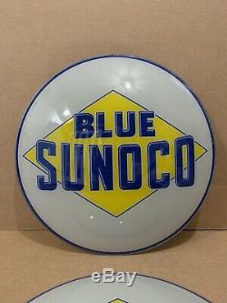 Vintage Sunoco De Pompe À Gaz Globe Lumière Verre Service Lentille Garage Station Nos Bleu