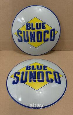 Vintage Sunoco Pompe À Essence Globe Light Glass Lens Service Station Garage Nos Blue