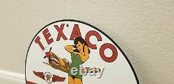 Vintage Texaco Essence Porcelaine Militaire Pin Up Girl Gas Station Signe