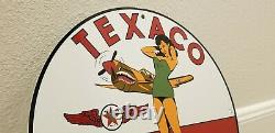Vintage Texaco Essence Porcelaine Militaire Pin Up Girl Gas Station Signe