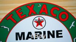 Vintage Texaco Marine Porcelain Signe Nautique Gaz Pompe À Huile Plaque Station Service