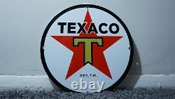 Vintage Texaco Porcelaine Enseigne Gas Station De Service De L'automobile Plaque Huile Rare Rouge Étoile