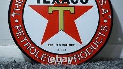 Vintage Texaco Porcelaine Enseigne Gas Station De Service De L'automobile Plaque Huile Rare Rouge Étoile