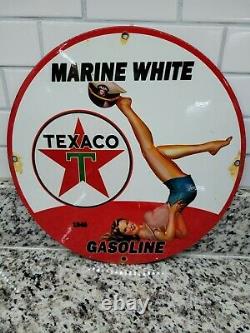 Vintage Texaco Porcelaine Enseigne Station Essence Huile Service Mécanique Garage Hanger