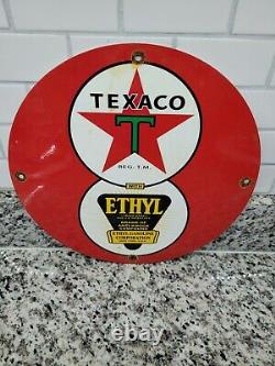 Vintage Texaco Porcelaine Enseigne Texas USA Station D'essence À Moteur Pompe De Service Ethyl