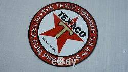 Vintage Texaco Porcelaine Signe Gaz Service Motor Oil Pump Station Red Star Rare