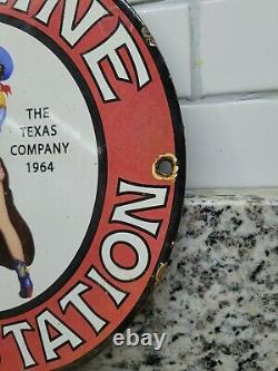 Vintage Texaco Porcelaine Signe Station De Remplissage De Gaz Fille Oil Service Garage Texas