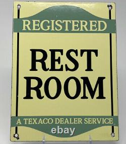 Vintage Texaco Rest Room Porcelaine Signe Station Essence Plaque De Pompe Service D'huile De Moteur