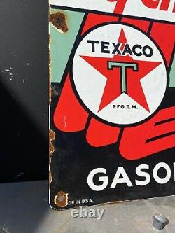 Vintage Texaco Sky Chef Porcelaine Plaque Métallique Grande Station-service Carburant