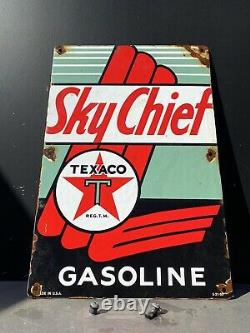 Vintage Texaco Sky Chef Porcelaine Plaque Métallique Grande Station-service Carburant