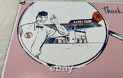 Vintage Union 76 Essence Porcelaine Sign Station D'essence Service De Pompe À Huile À Moteur