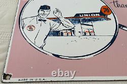 Vintage Union 76 Essence Porcelaine Sign Station D'essence Service De Pompe À Huile À Moteur