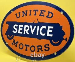 Vintage United Motors Service Porcelaine Signe Station Essence Plaque De Pompe Essence