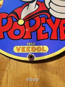 Vintage Veedol Porcelaine Signe Popeye Voile Homme Cartoon Gas Station Oil Service