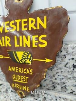 Vintage Western Airlines Porcelaine Panneau Arrowhead Garage Essence Oil Service