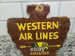 Vintage Western Airlines Porcelaine Panneau Arrowhead Garage Essence Oil Service